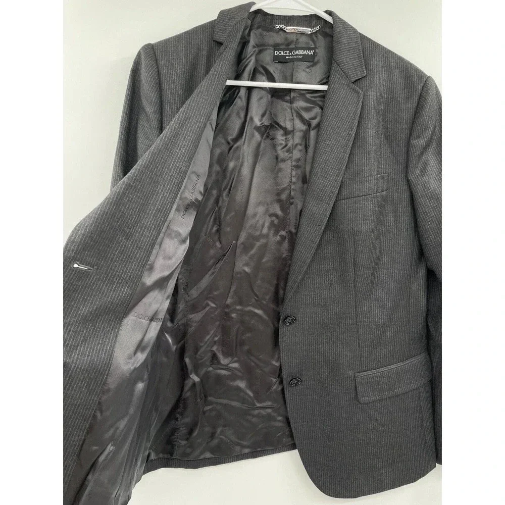 Dolce & Gabbana Women's Pin Striped Blazer Charcoal Gray Jacket Notch Lapel